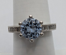Sterling Silver 925 Light Blue  White Cubic Zirconia Solitaire Ring Size 6.75