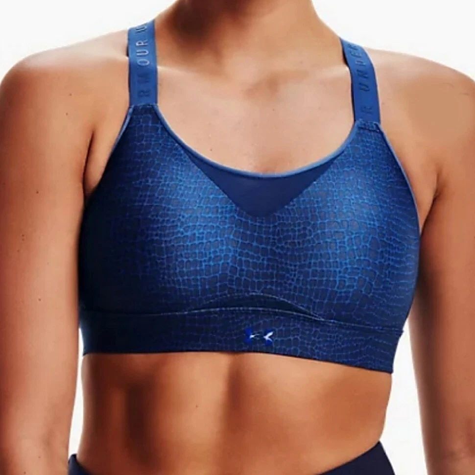 UNDER ARMOUR UA Infinity High Print Sports Bra Indigo size Womens