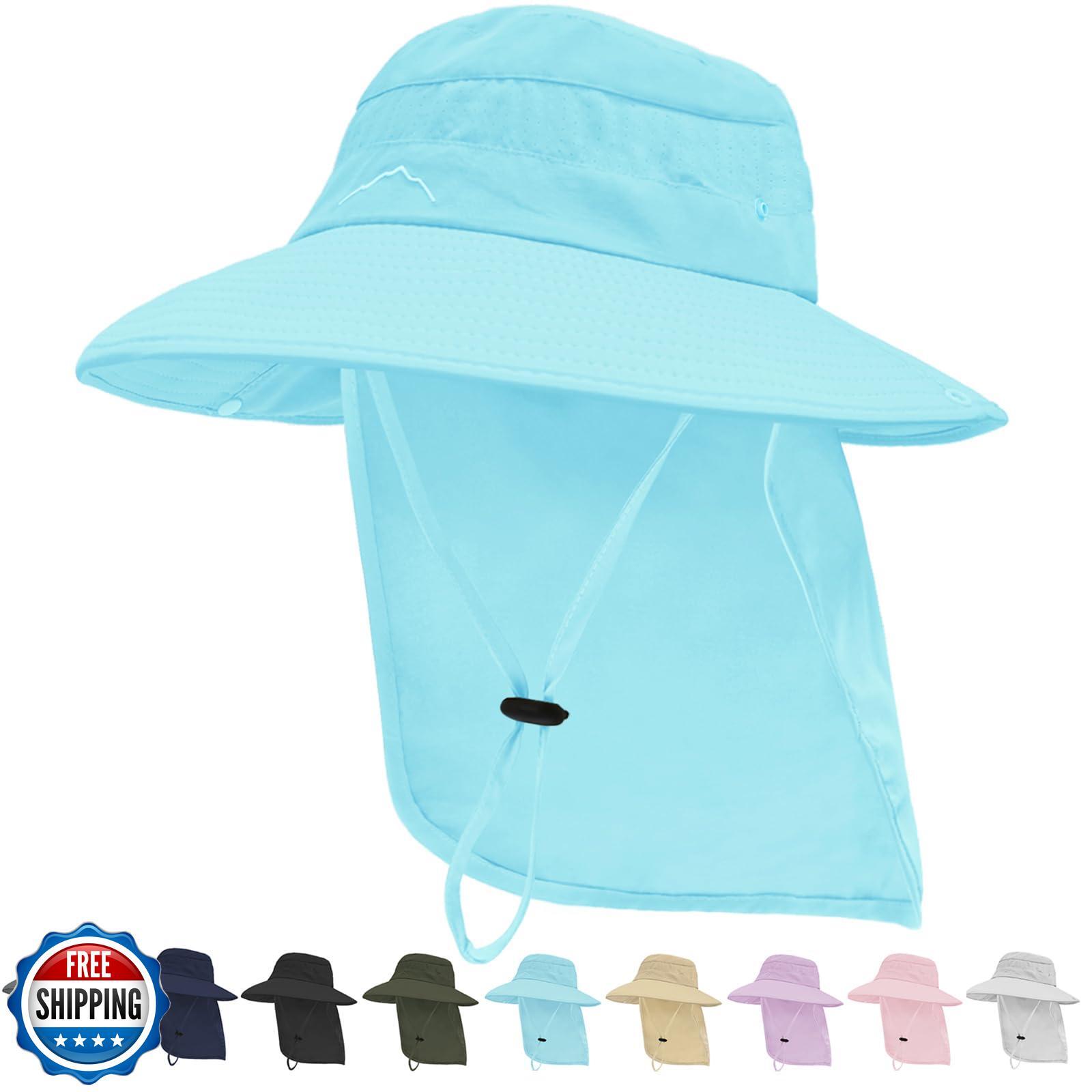 UPF50+ Sun Hat for Men & Women - Wide Brim Safari Fishing Hat with Neck Flap