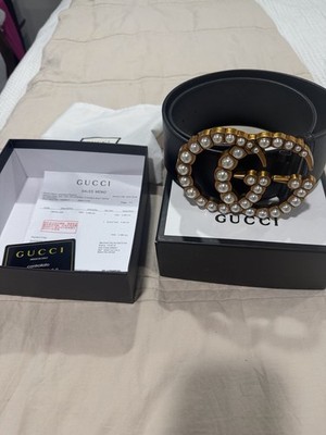 Gucci Black Belt with Pearl Accents Gucci Black Leather/Pearl Double G Belt Size 85/34 | Yoogi main image 4