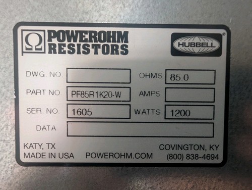 Powerohm Resistors PF85R1K20-W Resistor 1200w 85ohm For Allen Bradley VFD's