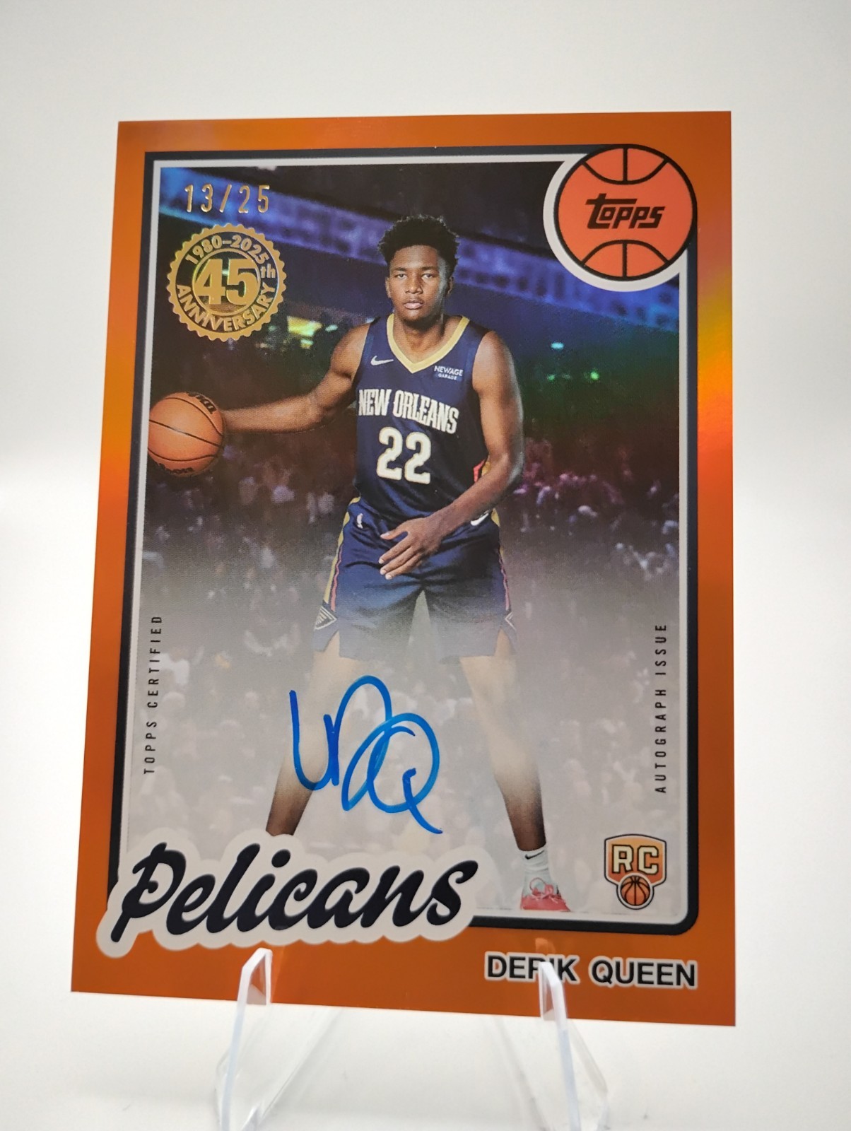 2025-26 Topps Flagship 1980 45th Orange Rainbow Derik Queen RC Auto 21/25 HD