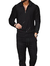 Mens Tracksuit Set 2 Piece Long Sleeve Polo Shirt and Pants Jogging Sweatsuit...