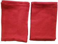 Set of 2 Same Cotton Waffle Tea Dish Towels (18"x28") CHRISTMAS RED COLOR, DII