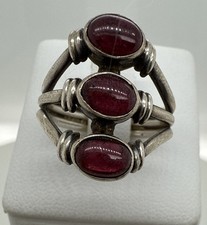 Vintage Sterling Silver Ring With 3 Amethyst Stones 925 Size 6