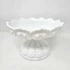 Vintage Large Fenton White Milk Glass Hobnail 11” Ruffled Bowl Pedestal Compote