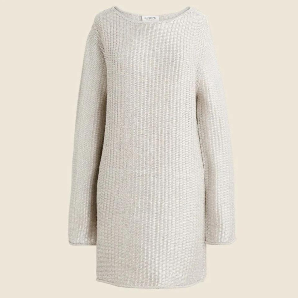 Vestido Colección J Crew M Metálico Tejido Abierto Suéter-Vestido Plateado Brillante Transparente Foto 3 de 4