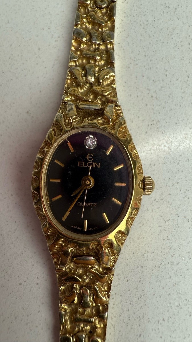 Vintage Elgin Diamond Dial NMD 04 012 Gold Nugget Quartz Watch