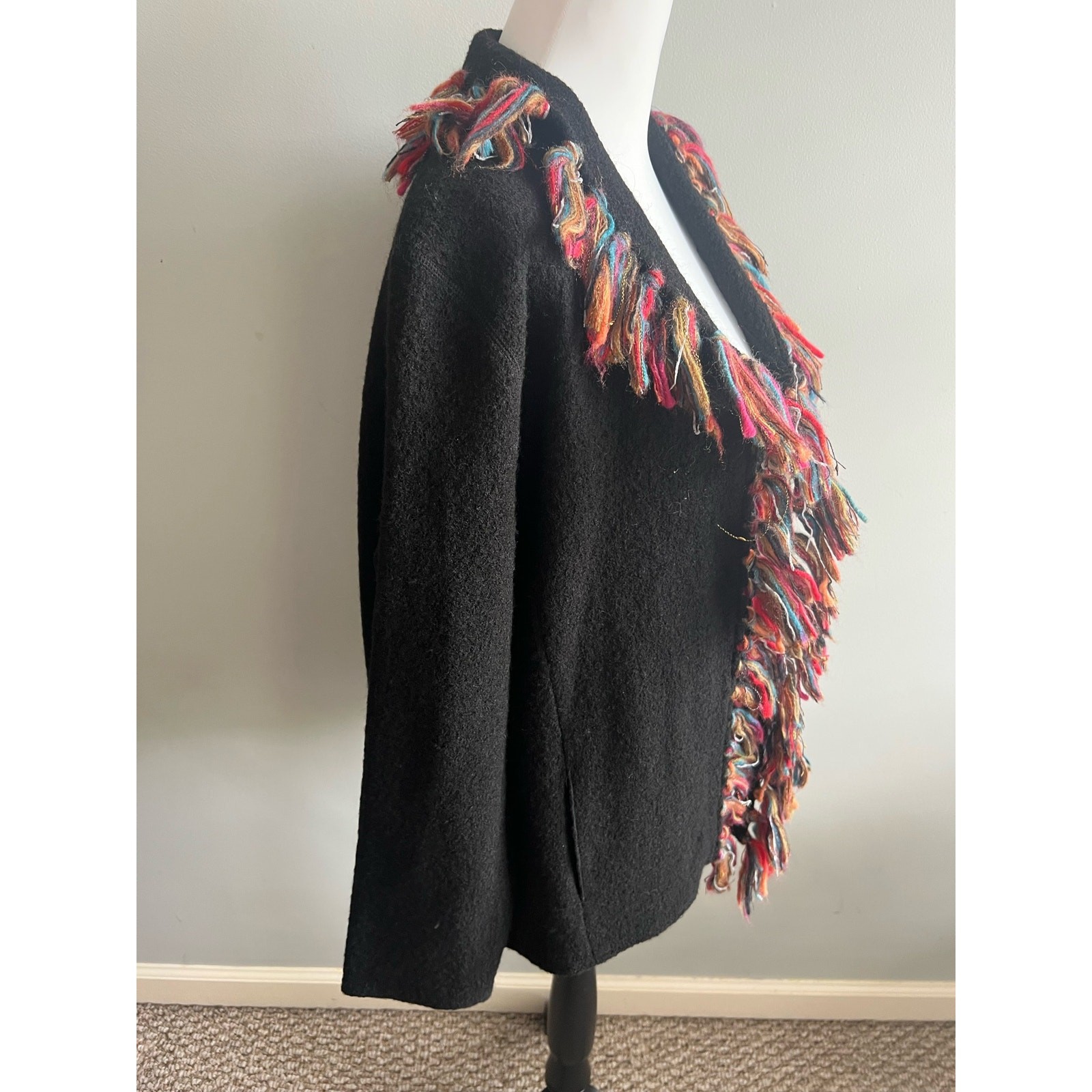 Ruby Rd Wool Jacket Black Open Front Multicolor F… - image 3