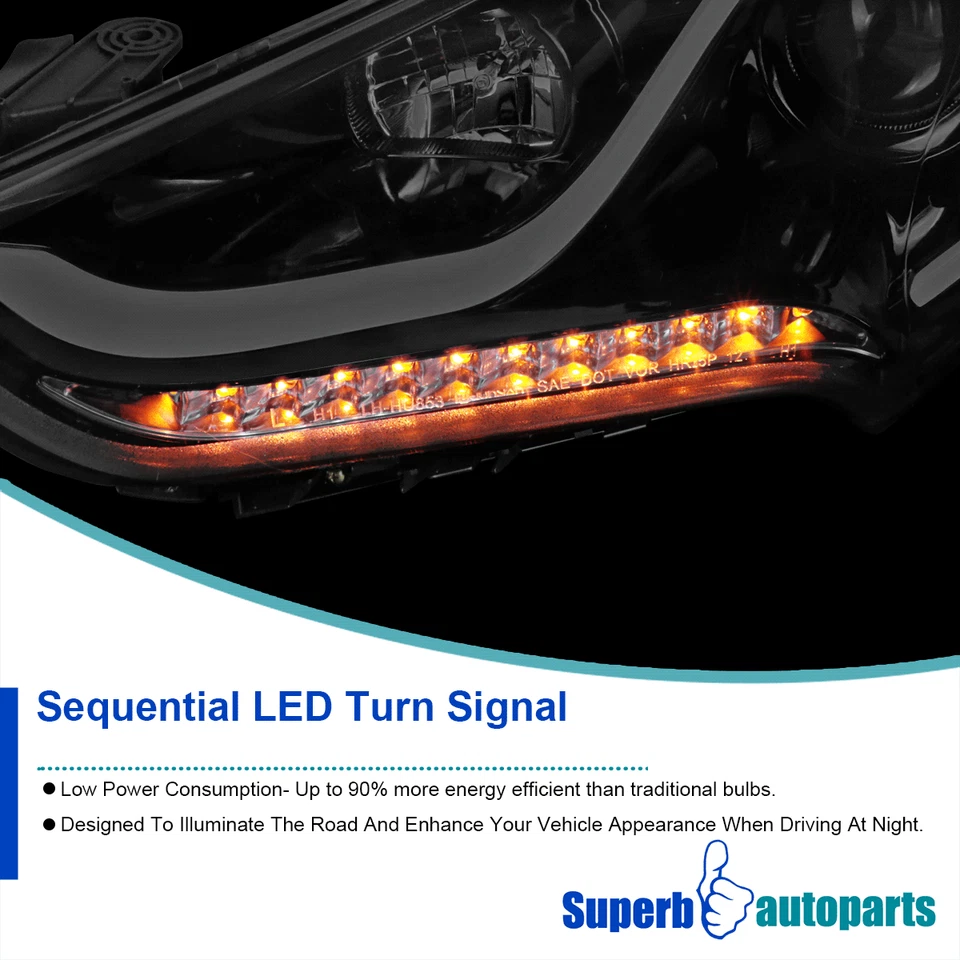 Fits 2012-2017 Hyundai Veloster Black Smoke LED Tube Projector Headlights Foto 3 de 4