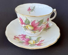Royal Vale Ridgeway Fuchsia Floral Bone China Tea Cup & Saucer Pink Fuchsia NEW