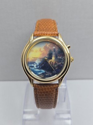 Vintage Thomas Kinkade Painter Of Light Watch Lighthouse Leather New Battery