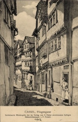 Künstler Ak Fennel, Kassel, Fliegengasse, Wohnhäuser - 5015069