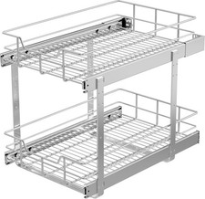 2 Tier Pull Out Cabinet Organizer 15" W X 22" D, Chromed, Full Slide Out Fo...