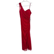 Xscape Red Dress formal jeweled slit 2 ruched evening holiday event retro dance