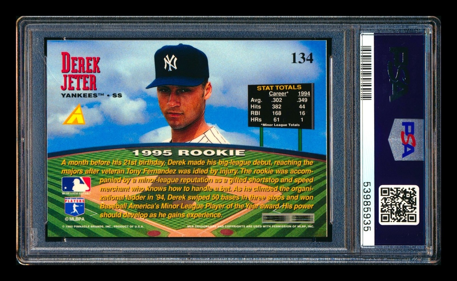 1995 PINNACLE ZENITH DEREK JETER RC NEW YORK YANKEES HOF ROOKIE PSA 10 GEM MINT! view 2