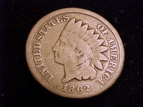 1862 Indian Head Cent, copper nickel, Good Grade.