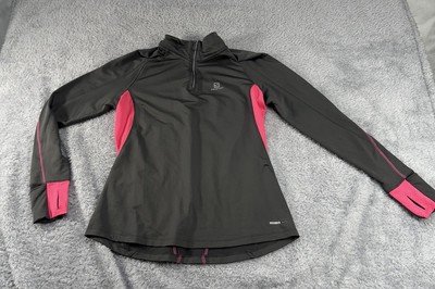Salomon Advance Skin Warm 1/4 Zip Pullover Gray Pink Womens Active Shirt Size M
