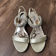 Badgley Mischka Wedge Sandals with Ankle Strap Size 9.5 Gold With Rhinestones