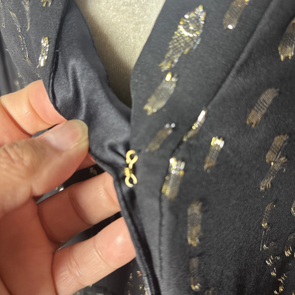 Vestido de Seda Lilly Pulitzer Winona Clip de Pez Ónix con Gasa Dorada Talla M Elegante Foto 4 de 4