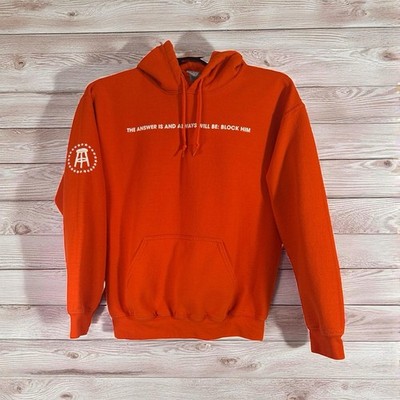 Barstool Sports Hoodie Women s Medium Orange The Answer Is And Always Block Him