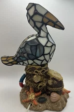 Vintage Stained Glass PELICAN Sea Bird Beach Accent Table Lamp Tiffany Style