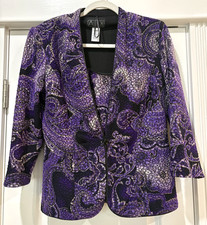 ALEX EVENINGS 2 Piece Purple  Gold Glitter Tank Top  Jacket Set Sz L Glam