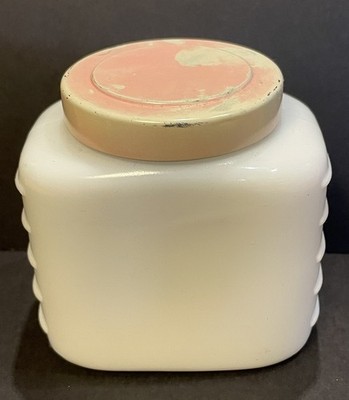 VTG Johnson & Johnson Milk Glass Baby Cream Jar With Pink Lid Empty