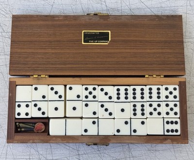 Vintage FIVE-UP Dominos Game Cribbage Board with case USED