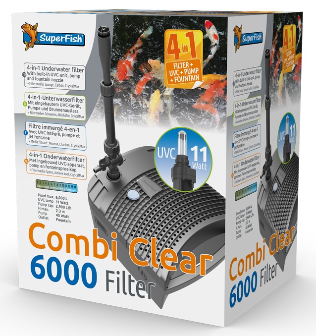 Superfish Combi Clear 6000 All In 1 Pond Filter Pump UV & Water Fountain 1 Cable