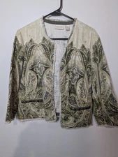 Chico's Women's Jacket Size Medium 1 Blazer Open Cardigan Woven Rough Hem Boho 