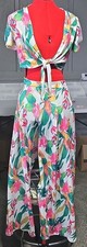 Women's 2-Piece Outfit Set Floral Tie-Front Crop V-Neck Top  Wide-Leg Pants S