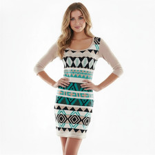 Take Out 3/4-Sleeve Aztec Print Sweater Dress New Junior Sizes S, M, L, XL