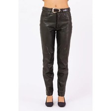 Women's Vintage 80s Black Soft Real Leather Pants Medium, Waist High Waist