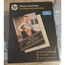 New HP Photo Card Pack 5x7 Paper w/ Envelopes (10) 4x6 Paper (5) Glossy SF791A