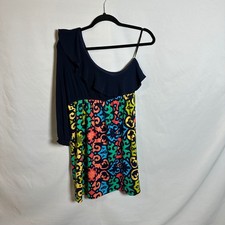 Judith March One Shoulder Dress Ruffle Colorful Print Party Dress Large