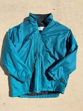Vintage 90s Columbia Reversible Fleece Lined Nylon Bomber Jacket Teal Black 90s