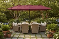 Double Garden Parasol LED 4.5m Patio Umbrella Crank Sun Shade w Base Large