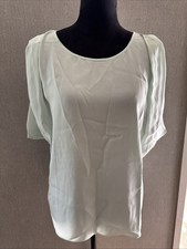 Amanda Uprichard 100% Silk Blouse Small Mint Green Pleated Shoulder Size Small