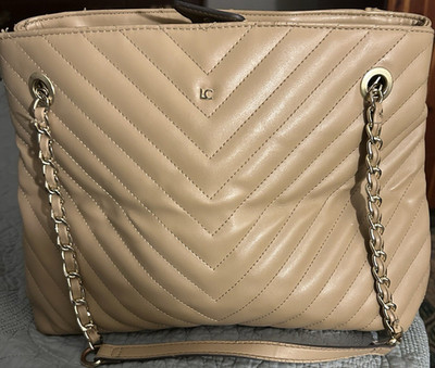 Liz Claiborne Beige Quilted Chevron Shoulder Bag Chain Strap