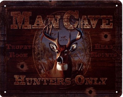Blechschild Man Cave Hunters Only Reh Deko Schild Aufschrift Dekoration  20 x 25