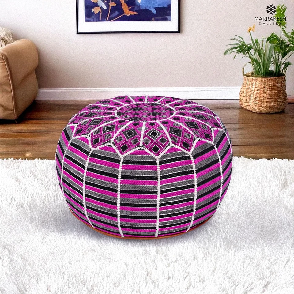 Bohemian Unstuffed Moroccan Pouf Ottoman, round Ottoman Foot Rest, Handmade Bean - Image 4 of 4