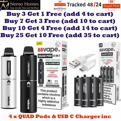 88Vape Quad 4-in-1 Kit and Quad Pods @ 10 for £6.29 | 88 Vape | Opt Charger  inc