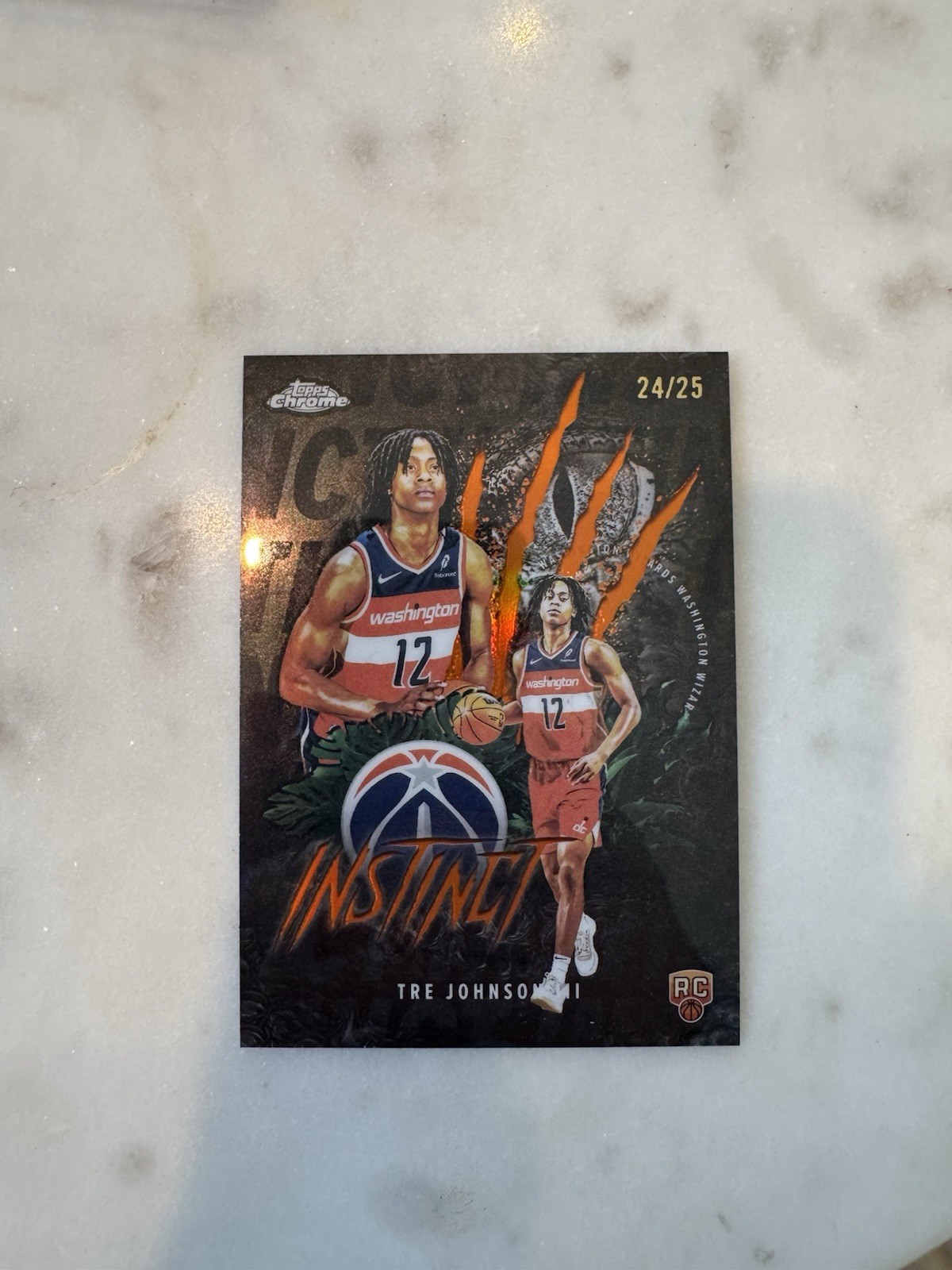 2025 Topps Chrome Tre Johnson Instinct Orange Refractor /25 RC #INS-16