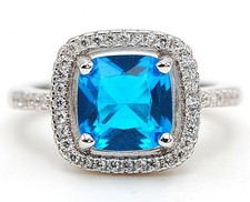 2CT Blue Topaz  White Topaz 925 Solid Sterling Silver Ring Jewelry Sz 7 NB2-3