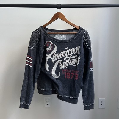 Affliction American Customs Biker MMA Emo Women s L Long Sleeve Sweatshirt