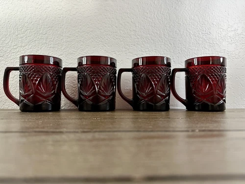 Cristal D'Arques Durand Ruby Red Mugs Cups Marked France. Set Of 4