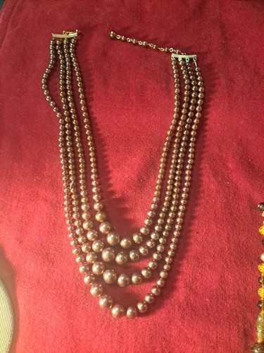 Vintage 4 Strand Gun Metal Colored Beads Of Various  Size Faux Pearls
