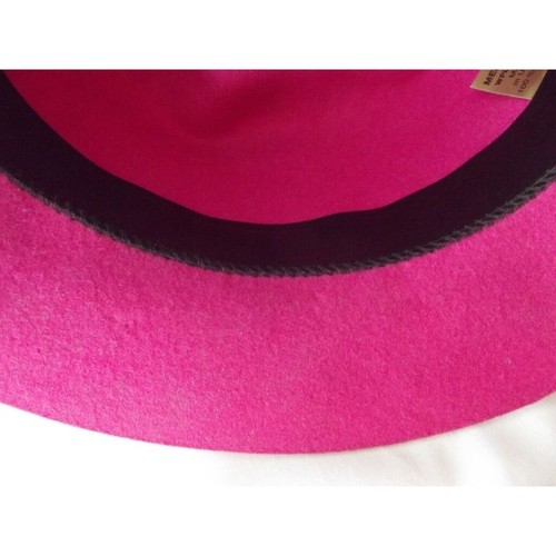 Womens Hat Size Medium Vtg Fuchsia Pink Fedora 100% Wool Ivory Satin Ribbon Band - Picture 16 of 20