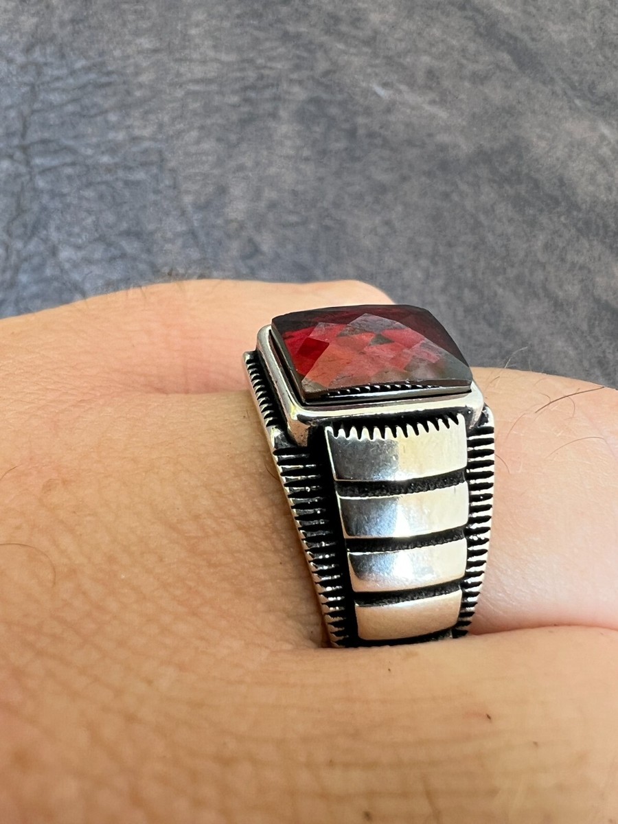 rubyさん 925 Sterling Silver 12 mm. Red Ruby & White Zircon Pendant